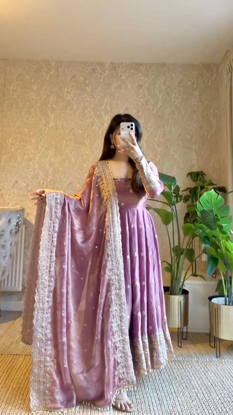 Elegant Embroidery Work With Designer Anarkali Three Piece Set – Zariya ...